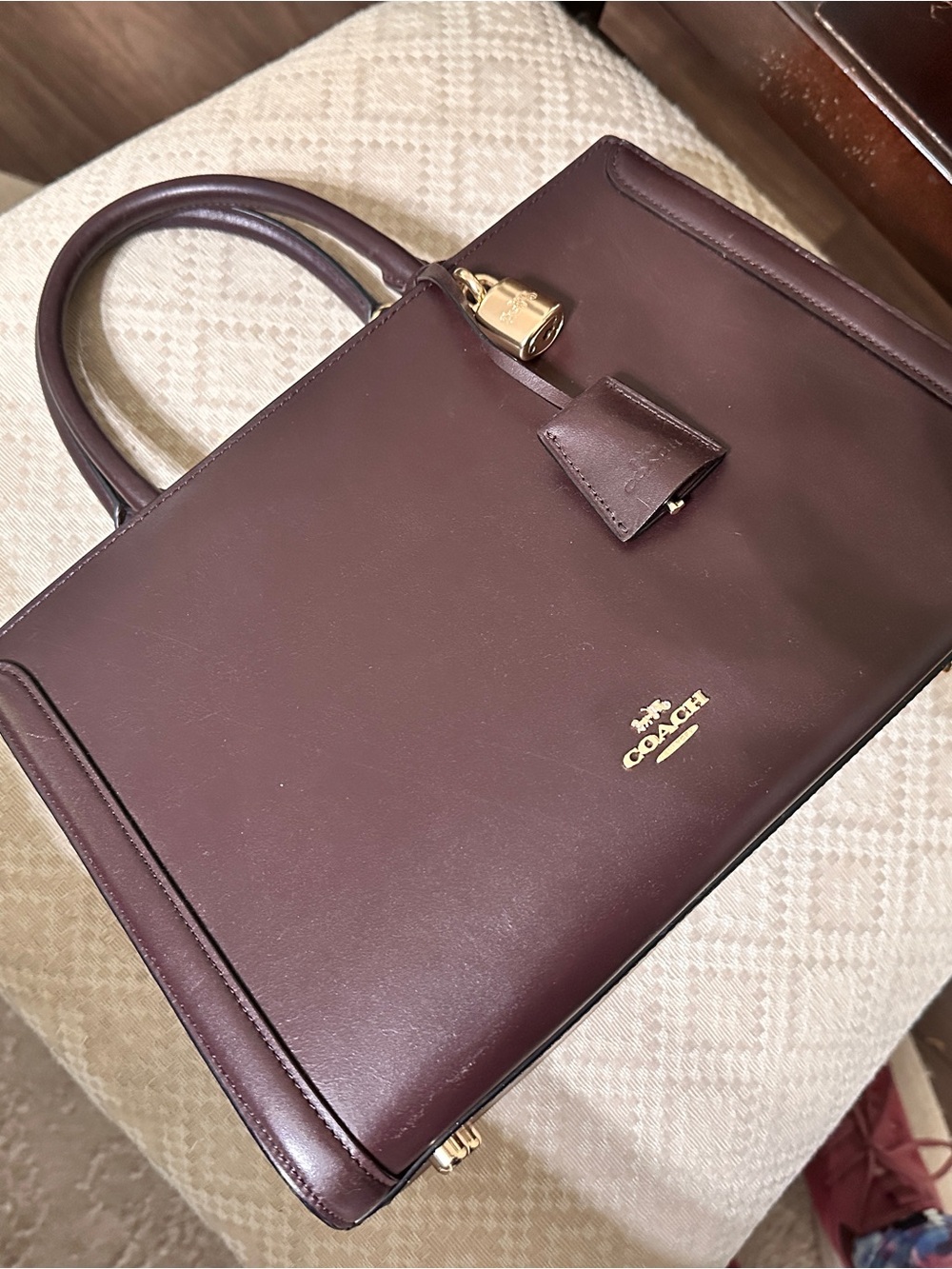 COACH Women's Leather Tote Bag in Dark Burgundy Brown